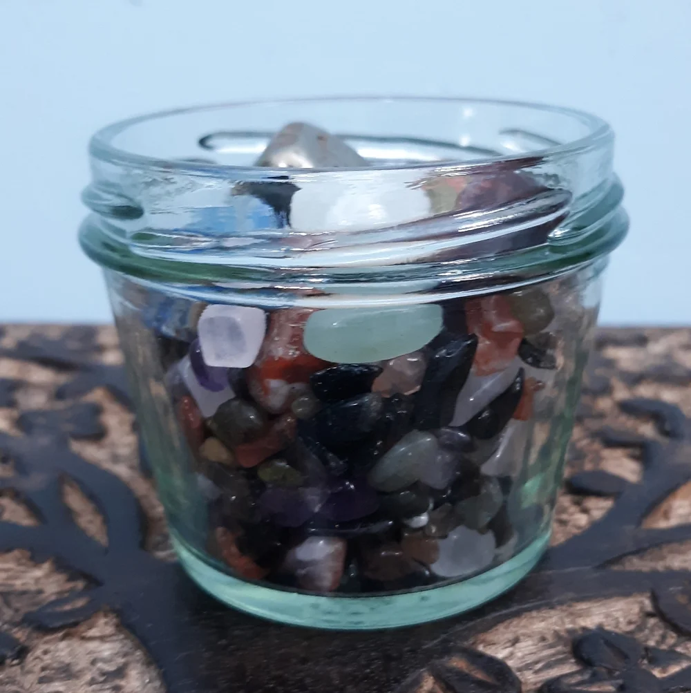 Crystal Jar Mini Mineral Assortment Red Tiger's Eye Pyrite Lapis Lazuli Blue Red